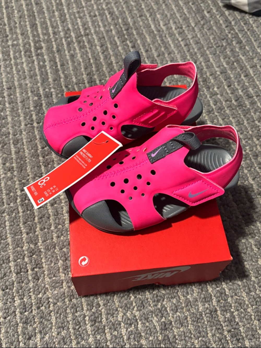 Nike Bright Pink Kids' Sport Sandals with Gray Footbed
